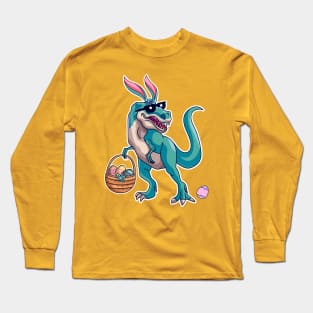 T Rex Easter Bunny With Eggs Basket Funny Dinosaur Boys Kids Long Sleeve T-Shirt